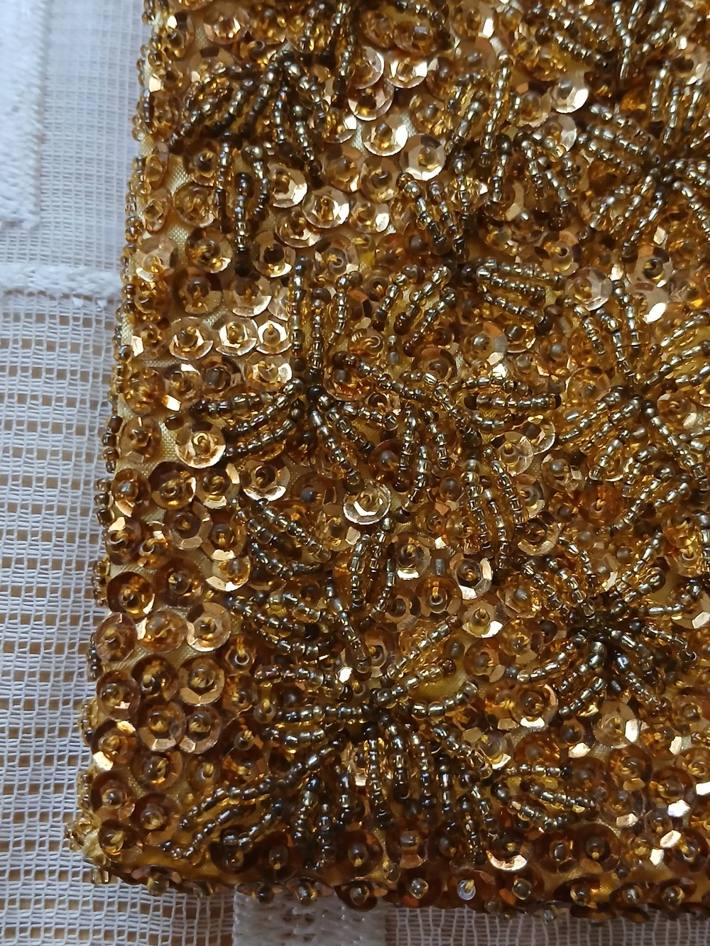 Vintage Gold Satin Beaded Clutch Purse Made in Hong Kong Vintage